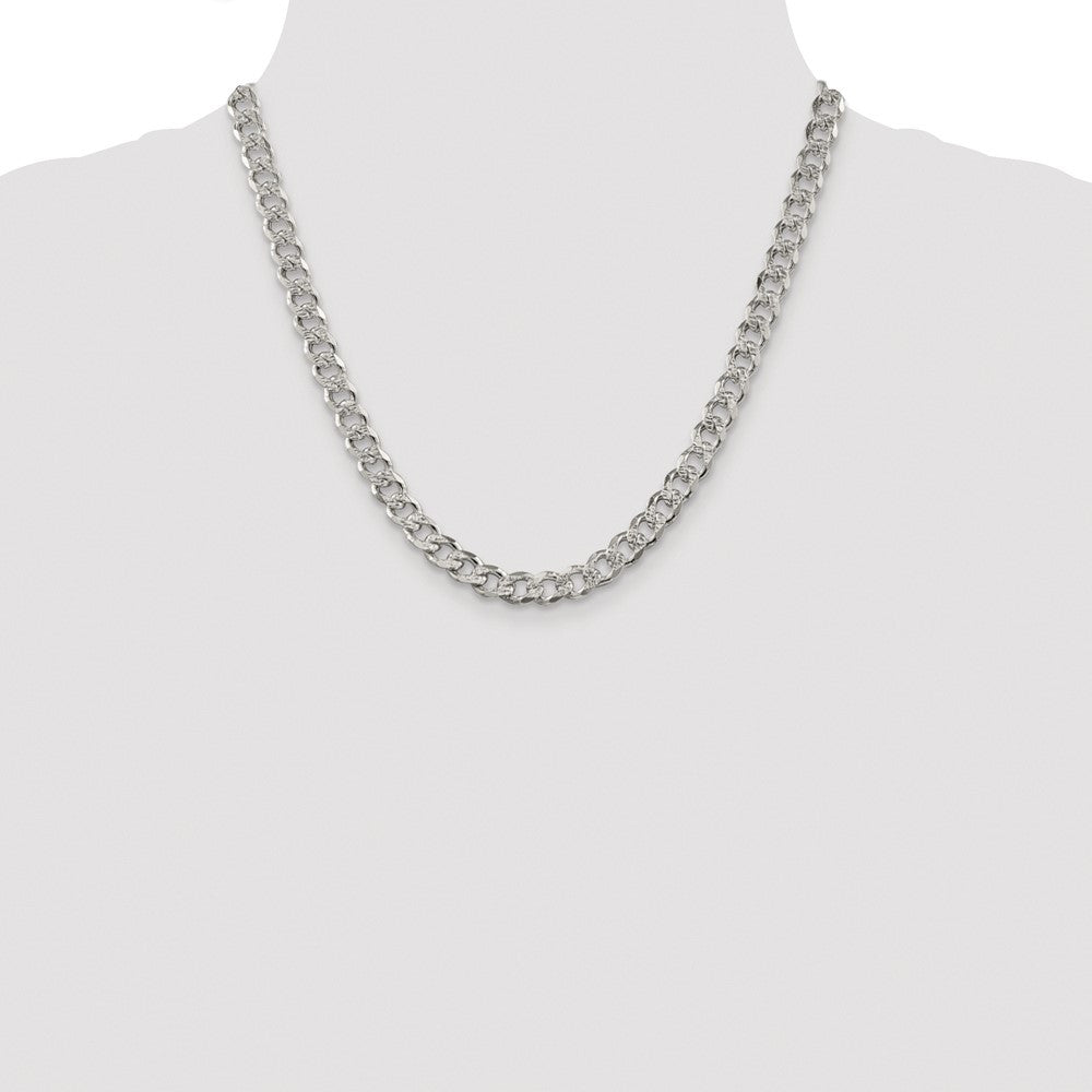 Sterling Silver Rhodium-plated 7.5mm Pav� Curb Chain Necklace 20"