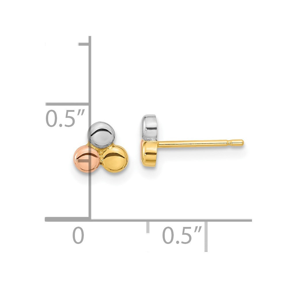 14K Tri-color Circle Stud Earrings
