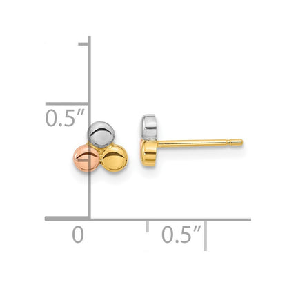 14K Tri-color Circle Stud Earrings