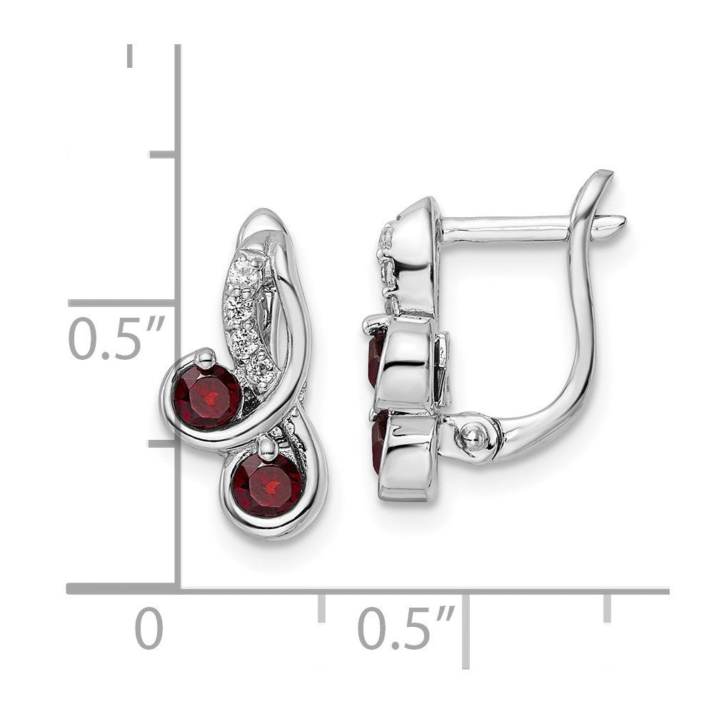 Sterling Silver Rhod-plate .68t.w. Garnet/White Topaz Swirl Hinged Earring