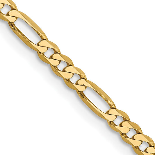 14k Yellow Gold 2.75mm Flat Figaro with Lobster Clasp Chain Necklace 20"