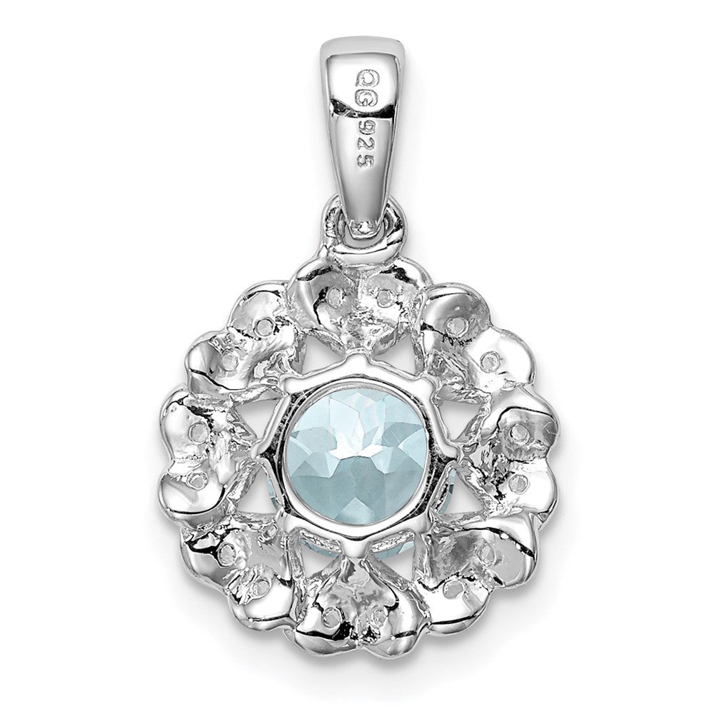 Sterling Silver Rhodium Plated White Topaz Aquamarine Pendant