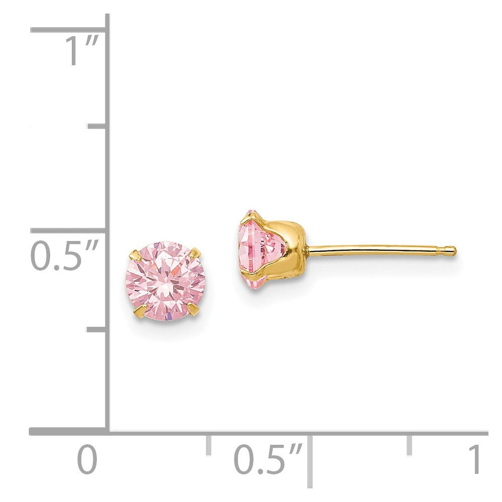 14k Yellow Gold 5mm Pink Cubic Zirconia Stud Earrings