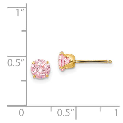 14k Yellow Gold 5mm Pink Cubic Zirconia Stud Earrings