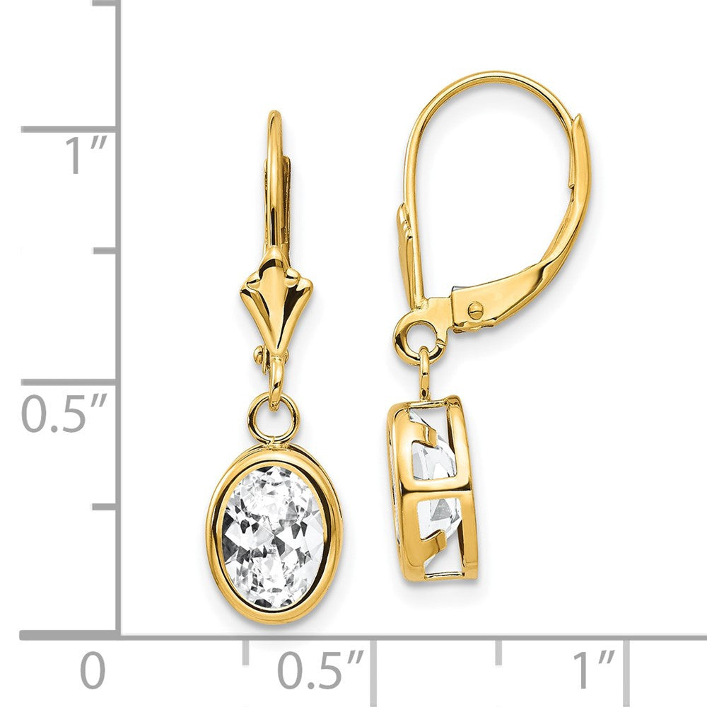 14k Yellow Gold 8x6mm Oval Cubic Zirconia Leverback Drop & Dangle Earrings