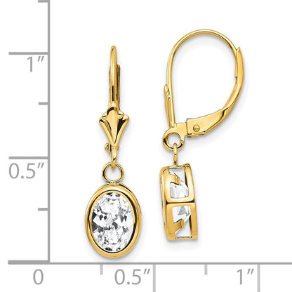 14k Yellow Gold 8x6mm Oval Cubic Zirconia Leverback Drop & Dangle Earrings