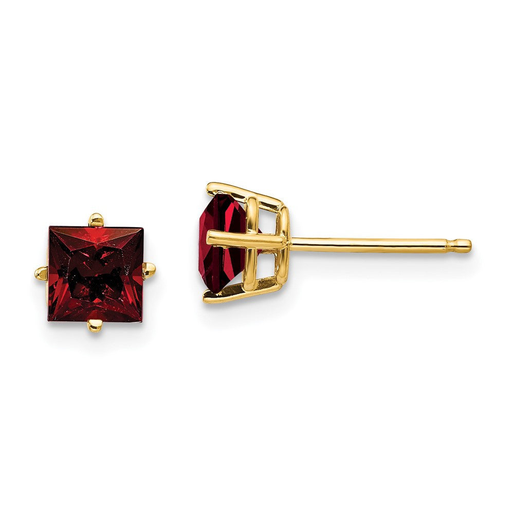 14k Yellow Gold 5mm Princess Cut Garnet Stud Earrings