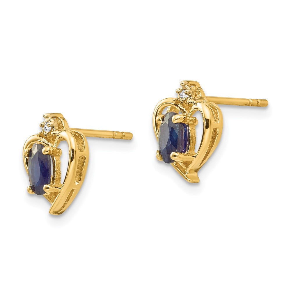 14k Yellow Gold Sapphire and Diamond Heart Stud Earrings
