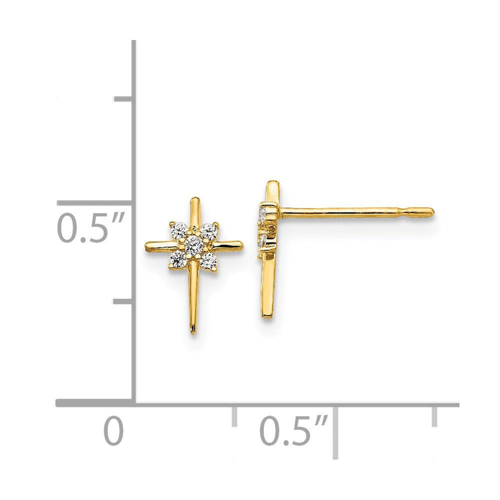 14k Yellow Gold CZ Children's Cross Button Stud Earrings